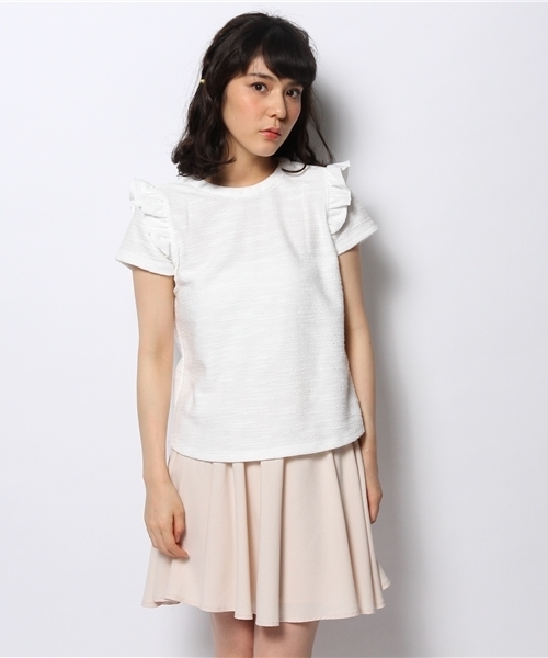 Khaju（カージュ）の「Khaju:ミックスツイードフリルショートスリーブ（Tシャツ/カットソー・レディース・ホワイト/グレー・ONE SIZE）」の9枚目の写真