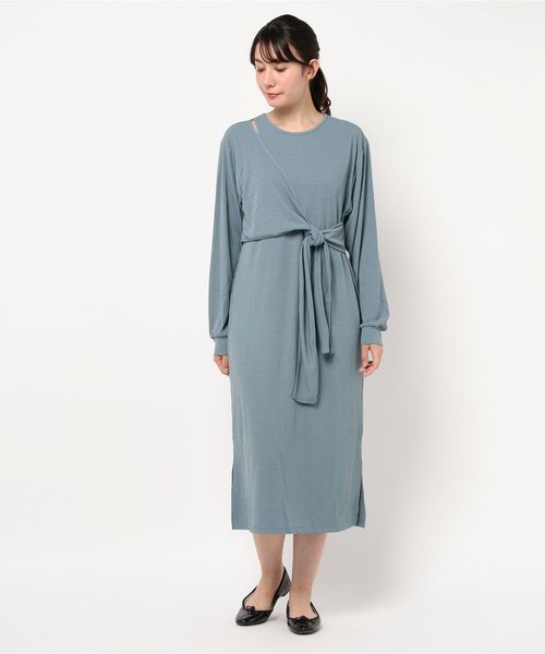 STYLEBLOCK(スタイルブロック)の「ナローリブサイドしばりアシンメトリーネックワンピース(ワンピース・レディース・ブラック/アイボリー/グリーン系その他/ブルー系その他/グレイッシュベージュ・M)」の10枚目の写真