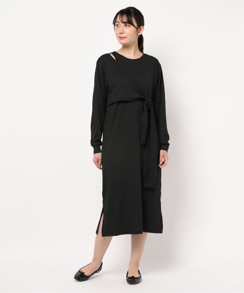 STYLEBLOCK(スタイルブロック)の「ナローリブサイドしばりアシンメトリーネックワンピース(ワンピース・レディース・ブラック/アイボリー/グリーン系その他/ブルー系その他/グレイッシュベージュ・M)」の8枚目の写真