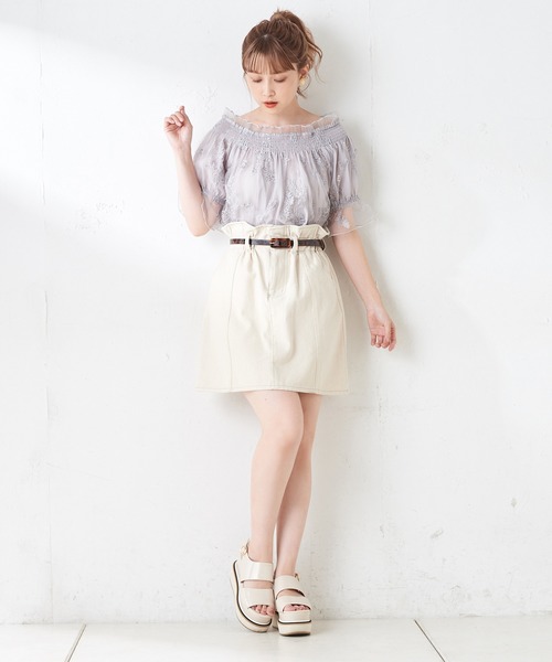 one after another NICE CLAUP（ワンアフターアナザーナイスクラップ）の「ベルト付台形スカート（スカート・レディース・ブラック/ベージュ/ネイビー/アイボリー・FREE）」の6枚目の写真