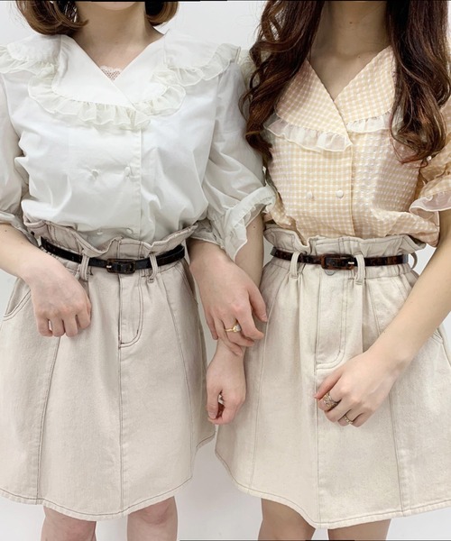 one after another NICE CLAUP（ワンアフターアナザーナイスクラップ）の「ベルト付台形スカート（スカート・レディース・ブラック/ベージュ/ネイビー/アイボリー・FREE）」の5枚目の写真