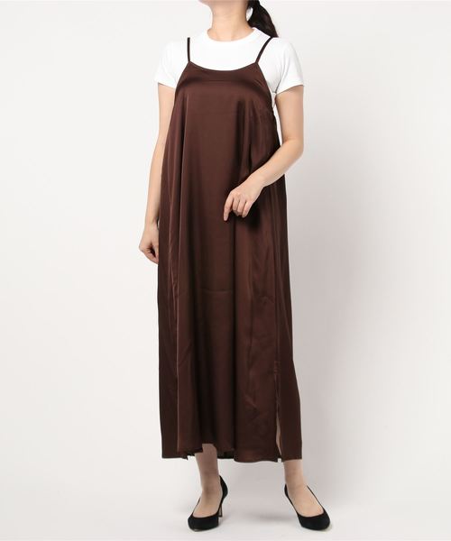 minius（ミニウス）の「ミニウス/ レディース サテンキャミワンピース 裾スリットマキシ丈（ワンピース・レディース・ブラック/ベージュ/ブラウン・MEDIUM）」の11枚目の写真