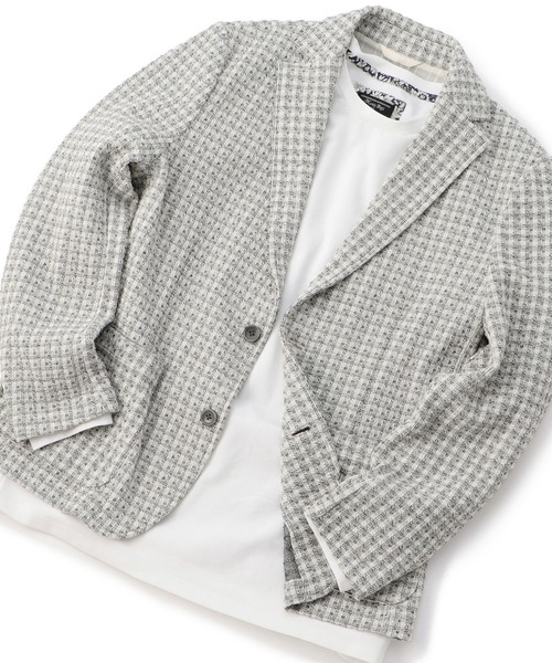 MEN'S BIGI（メンズビギ）の「ストレッチチェック柄カットジャケット（テーラードジャケット・メンズ・ホワイト/ネイビー・01/02/03/04）」の2枚目の写真