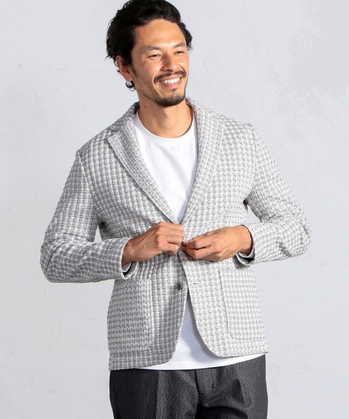 MEN'S BIGI（メンズビギ）の「ストレッチチェック柄カットジャケット（テーラードジャケット・メンズ・ホワイト/ネイビー・01/02/03/04）」の4枚目の写真