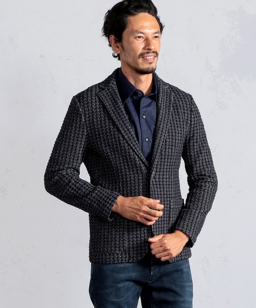 MEN'S BIGI（メンズビギ）の「ストレッチチェック柄カットジャケット（テーラードジャケット・メンズ・ホワイト/ネイビー・01/02/03/04）」の7枚目の写真