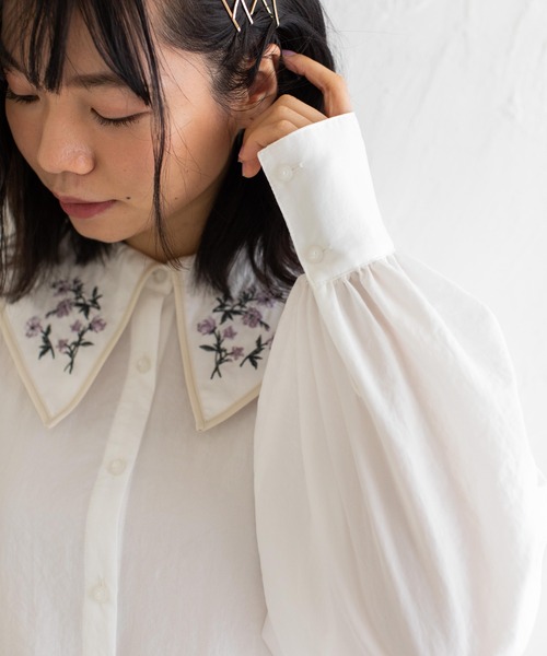 オーガンジー花柄更紗刺繍 チュニックブラウス（08-14BG10-204