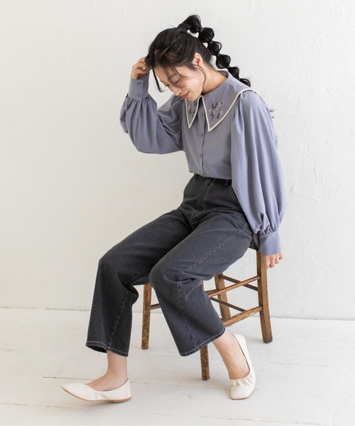 apolina 5-7y 24AW マスタードカラー 刺繍入り キッズ長袖シャツ PS HAPPYボーダー長袖Tシャツ(90cm サーモン ピンク): キッズ