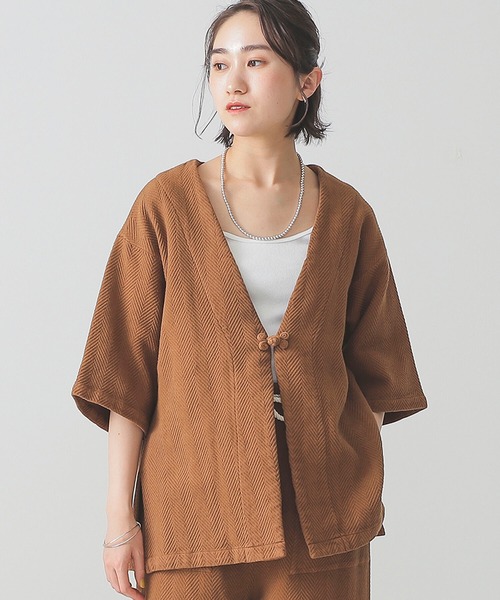 BEAMS LIGHTS（ビームスライツ）の「BEAMS LIGHTS / へリンボン ジャガード ジャケット（その他アウター・レディース・ブラウン/オフホワイト・ONE SIZE）」の2枚目の写真