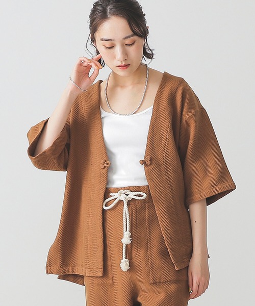 BEAMS LIGHTS（ビームスライツ）の「BEAMS LIGHTS / へリンボン ジャガード ジャケット（その他アウター・レディース・ブラウン/オフホワイト・ONE SIZE）」の6枚目の写真