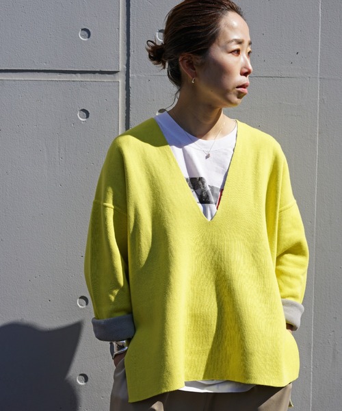 Uncut Bound（アンカットバウンド）の「Uncut Bound(アンカットバウンド) 　リバーシブルVネックニットプルオーバー（ニット/セーター・レディース・サックスブルー/アイボリー/イエロー/ライトグレー・FREE）」の4枚目の写真