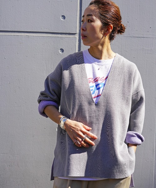 Uncut Bound（アンカットバウンド）の「Uncut Bound(アンカットバウンド) 　リバーシブルVネックニットプルオーバー（ニット/セーター・レディース・サックスブルー/アイボリー/イエロー/ライトグレー・FREE）」の3枚目の写真