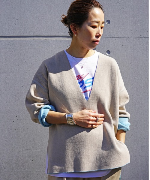 Uncut Bound（アンカットバウンド）の「Uncut Bound(アンカットバウンド) 　リバーシブルVネックニットプルオーバー（ニット/セーター・レディース・サックスブルー/アイボリー/イエロー/ライトグレー・FREE）」の19枚目の写真