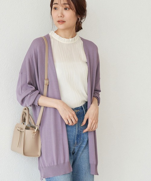 ROPE' PICNIC(ロペピクニック)の「【UVケア・接触冷感】ゴールドバー付きトッパーカーディガン(カーディガン/ボレロ・レディース・ライトグレー/ブラック/ライトグリーン/ベージュ系その他/ダークパープル/ブルー/イエロー系その他・38)」の1枚目の写真