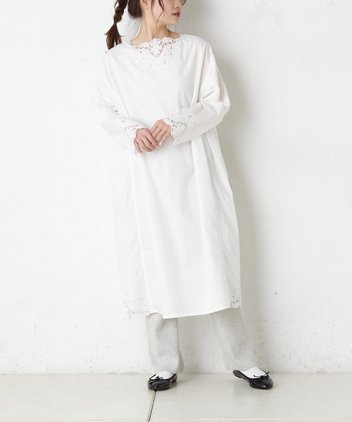 PUAL CE CIN（ピュアルセシン）の「カットワーク刺繍ワンピース（ワンピース・レディース・ホワイト/ブラック・FREE）」の8枚目の写真