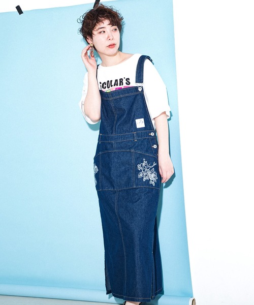 ScoLar（スカラー）の「花スカラーちゃん刺繍ジャンパースカート（サロペット/オーバーオール・レディース・ネイビー/ベージュ/ブラック・M）」の3枚目の写真