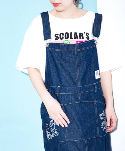 ScoLar（スカラー）の「花スカラーちゃん刺繍ジャンパースカート（サロペット/オーバーオール・レディース・ネイビー/ベージュ/ブラック・M）」の6枚目の写真