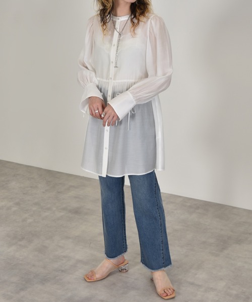 w closet（ダブルクローゼット）の「袖リボンギャザーシャツ（シャツ/ブラウス・レディース・ホワイト/ブラック・マルチサイズ）」の3枚目の写真