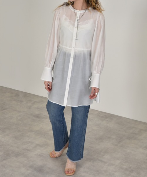 w closet（ダブルクローゼット）の「袖リボンギャザーシャツ（シャツ/ブラウス・レディース・ホワイト/ブラック・マルチサイズ）」の11枚目の写真