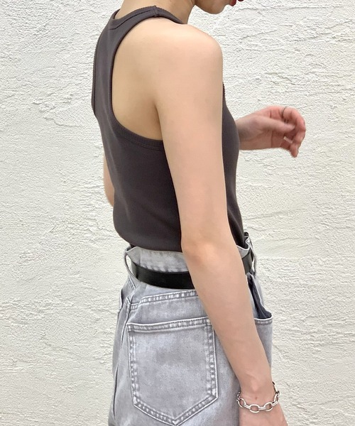 CIAOPANIC（チャオパニック）の「パット付きアメリカンスリーブタンクトップ（Tシャツ/カットソー・レディース・ブラック/ダークブラウン/グレイッシュベージュ・FREE）」の8枚目の写真