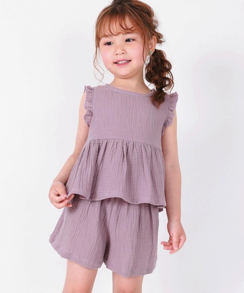 la poche biscuit（ラポシェビスキュイ）の「ダブルガーゼ２Pセットアップ（ルームウェア/パジャマ・キッズ・パープル/ブルー/ピンク・140/100/80/120/110/130/90）」の2枚目の写真