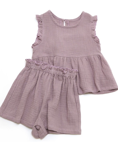 la poche biscuit（ラポシェビスキュイ）の「ダブルガーゼ２Pセットアップ（ルームウェア/パジャマ・キッズ・パープル/ブルー/ピンク・140/100/80/120/110/130/90）」の11枚目の写真