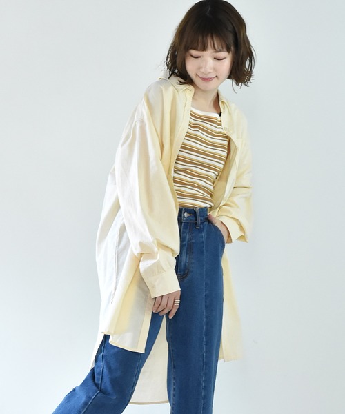 RETRO GIRL(レトロガール)の「チュニックBIGシャツワンピース(シャツワンピース・レディース・オフホワイト/ホワイト系その他/ライトブルー/ライトイエロー・FREE)」の4枚目の写真