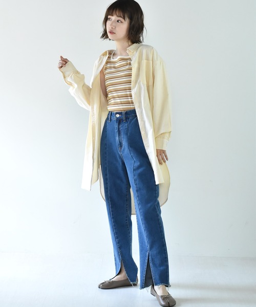 RETRO GIRL(レトロガール)の「チュニックBIGシャツワンピース(シャツワンピース・レディース・オフホワイト/ホワイト系その他/ライトブルー/ライトイエロー・FREE)」の8枚目の写真