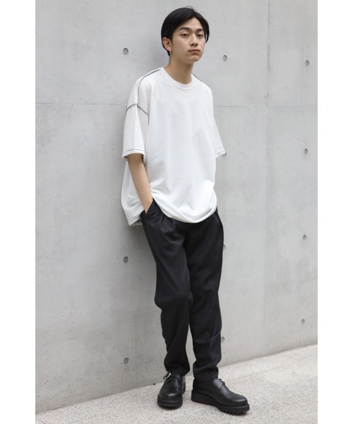 CREARE -LINO-（クレアーレリノ）の「オーバーサイズ　配色ステッチTEE<ユニセックス>（Tシャツ/カットソー・メンズ・ブラック/ホワイト・FREE）」の3枚目の写真