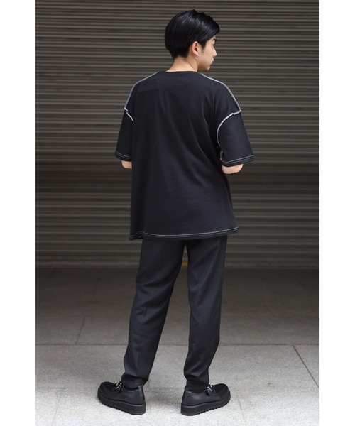 CREARE -LINO-（クレアーレリノ）の「オーバーサイズ　配色ステッチTEE<ユニセックス>（Tシャツ/カットソー・メンズ・ブラック/ホワイト・FREE）」の6枚目の写真
