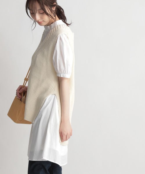 Andemiu（アンデミュウ）の「ニットベストツキシャツワンピース948819（ワンピース・レディース・アイボリー/ブラック/カーキ・FREE）」の4枚目の写真