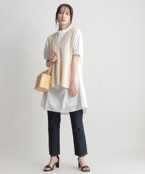 Andemiu（アンデミュウ）の「ニットベストツキシャツワンピース948819（ワンピース・レディース・アイボリー/ブラック/カーキ・FREE）」の6枚目の写真