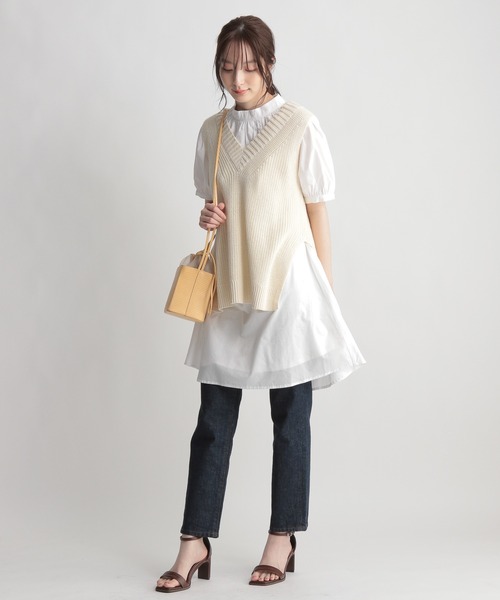 Andemiu（アンデミュウ）の「ニットベストツキシャツワンピース948819（ワンピース・レディース・アイボリー/ブラック/カーキ・FREE）」の7枚目の写真