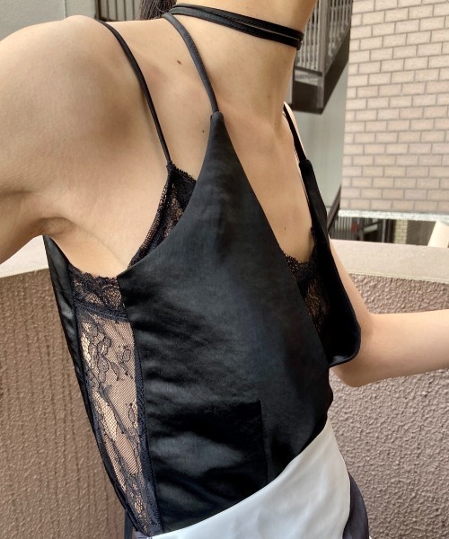 HIROSAI サテン レース キャミソール ブラック/cityshop HIROSAI サテン レース キャミソール ブラック/cityshop
