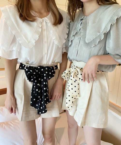 one after another NICE CLAUP(ワンアフターアナザーナイスクラップ)の「スカーフ付リネンショートパンツ(その他パンツ・レディース・アイボリー/ブラック/ベージュ・FREE)」の10枚目の写真
