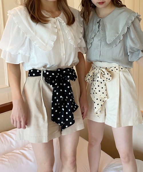 one after another NICE CLAUP(ワンアフターアナザーナイスクラップ)の「スカーフ付リネンショートパンツ(その他パンツ・レディース・アイボリー/ブラック/ベージュ・FREE)」の11枚目の写真
