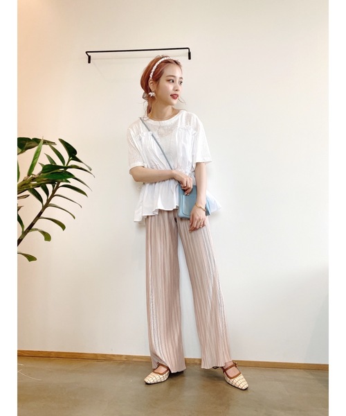 JUMELLE（ジュメロ）の「ワイドプリーツパンツ（スラックス・レディース・ブラック/ピンク/グレイッシュベージュ・FREE）」の10枚目の写真