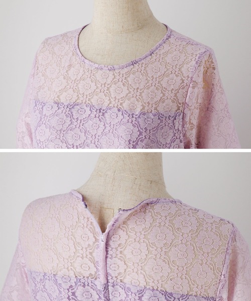 Catherine Cottage（キャサリンコテージ）の「デコルテシースルー レーススリーブドレス（ドレス・キッズ・ベージュ/ネイビー/レッド/サックスブルー/ピンク/イエロー/グリーン/ライラック・110/120/130/140/150/160）」の9枚目の写真