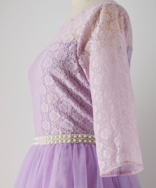 Catherine Cottage（キャサリンコテージ）の「デコルテシースルー レーススリーブドレス（ドレス・キッズ・ベージュ/ネイビー/レッド/サックスブルー/ピンク/イエロー/グリーン/ライラック・110/120/130/140/150/160）」の10枚目の写真