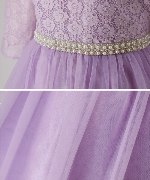 Catherine Cottage（キャサリンコテージ）の「デコルテシースルー レーススリーブドレス（ドレス・キッズ・ベージュ/ネイビー/レッド/サックスブルー/ピンク/イエロー/グリーン/ライラック・110/120/130/140/150/160）」の11枚目の写真