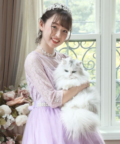 Catherine Cottage（キャサリンコテージ）の「デコルテシースルー レーススリーブドレス（ドレス・キッズ・ベージュ/ネイビー/レッド/サックスブルー/ピンク/イエロー/グリーン/ライラック・110/120/130/140/150/160）」の14枚目の写真