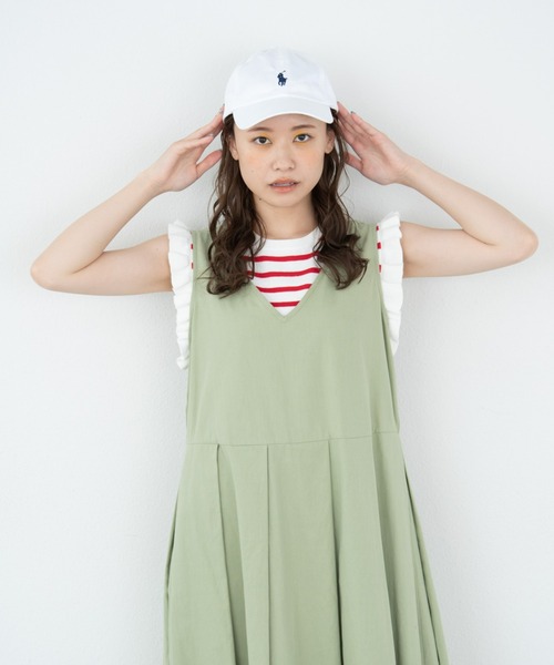 MERLOT（メルロー）の「ベジタブルカラージャンパースカート（ジャンパースカート・レディース・オレンジ/ネイビー/ライトグリーン・FREE）」の4枚目の写真