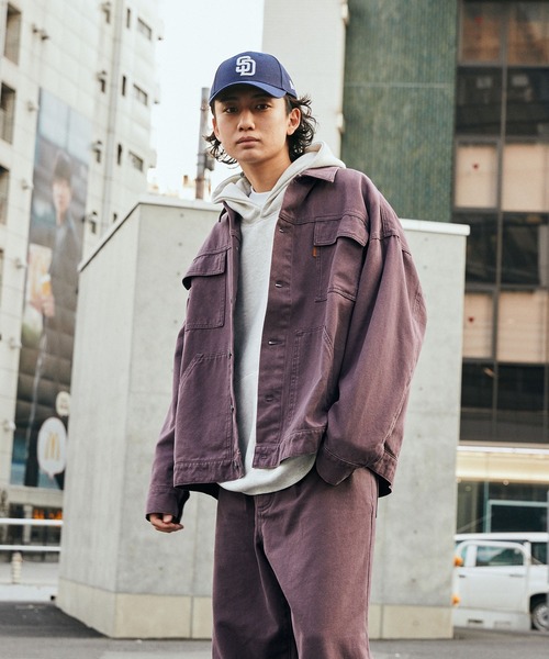 Backlash オーバーサイズ カバーオールジャケット Mサイズ　紫&黒 Backlash オーバーサイズ カバーオールジャケット Mサイズ 紫&黒