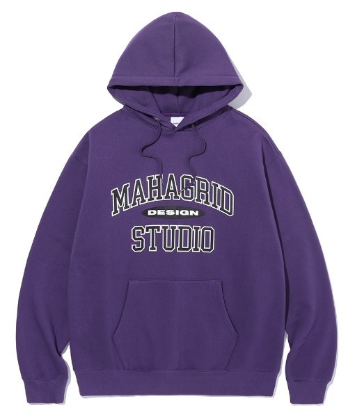 MAHAGRID（マハグリッド）の「『mahagrid/マハグリッド』COLLEGE LOGO HOODIE/カレッジロゴ プルオーバーパーカー（パーカー・メンズ・グレー/グリーン/アイボリー/ネイビー/ブラック/ライトグレー/パープル・M/L/S）」の7枚目の写真