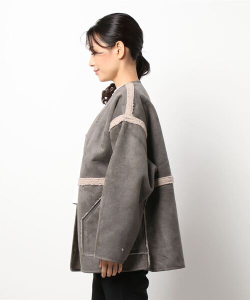 Birthday room（バースデイルーム）の「2wayフェイクムートンノーカラーリバーシブルコート（ノーカラーコート・レディース・グレー/アイボリー/ベージュ・FREE）」の22枚目の写真