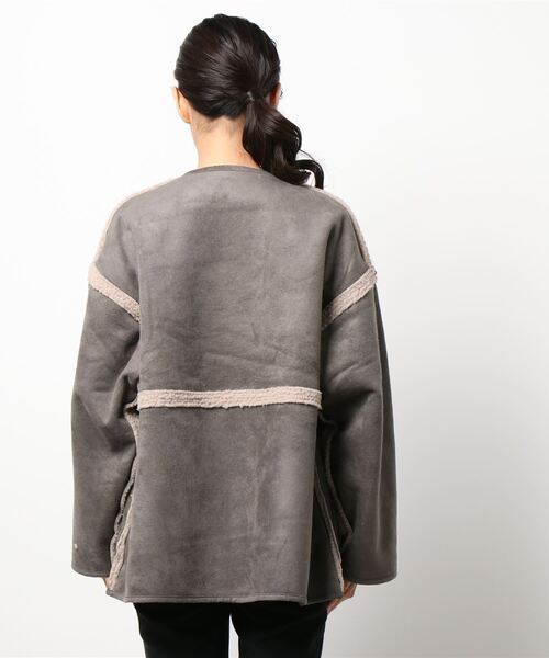 Birthday room（バースデイルーム）の「2wayフェイクムートンノーカラーリバーシブルコート（ノーカラーコート・レディース・グレー/アイボリー/ベージュ・FREE）」の9枚目の写真