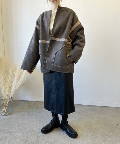 Birthday room（バースデイルーム）の「2wayフェイクムートンノーカラーリバーシブルコート（ノーカラーコート・レディース・グレー/アイボリー/ベージュ・FREE）」の15枚目の写真