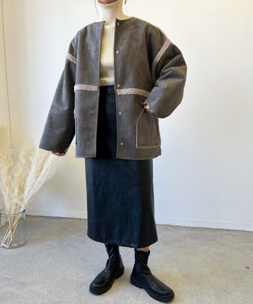 Birthday room（バースデイルーム）の「2wayフェイクムートンノーカラーリバーシブルコート（ノーカラーコート・レディース・グレー/アイボリー/ベージュ・FREE）」の10枚目の写真