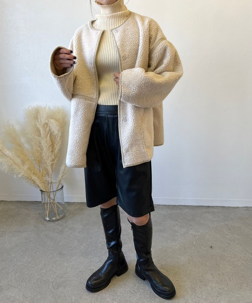 Birthday room（バースデイルーム）の「2wayフェイクムートンノーカラーリバーシブルコート（ノーカラーコート・レディース・グレー/アイボリー/ベージュ・FREE）」の18枚目の写真