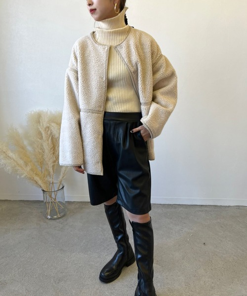 Birthday room（バースデイルーム）の「2wayフェイクムートンノーカラーリバーシブルコート（ノーカラーコート・レディース・グレー/アイボリー/ベージュ・FREE）」の21枚目の写真