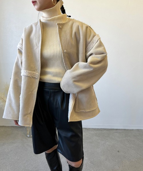 Birthday room（バースデイルーム）の「2wayフェイクムートンノーカラーリバーシブルコート（ノーカラーコート・レディース・グレー/アイボリー/ベージュ・FREE）」の11枚目の写真